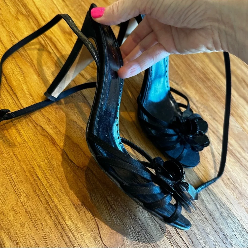 Kate Spade Women’s Embellished Flower Silk Stilettos Sandals Heels Ankle Strap 9